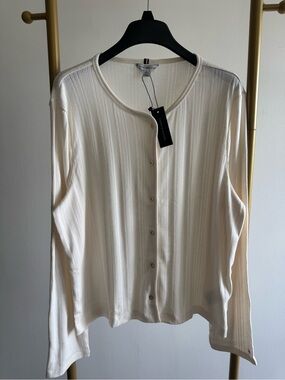Tommy Hilfiger Cream Ribbed Button-Front Knit Top